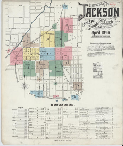 Sanborn Fire Insurance Map from Jackson, Madison County, Tennessee (1896), Sheet #0001 - Complete Map Set gallery image, historic Sanborn map, vintage wall art, Tennessee Tennessee