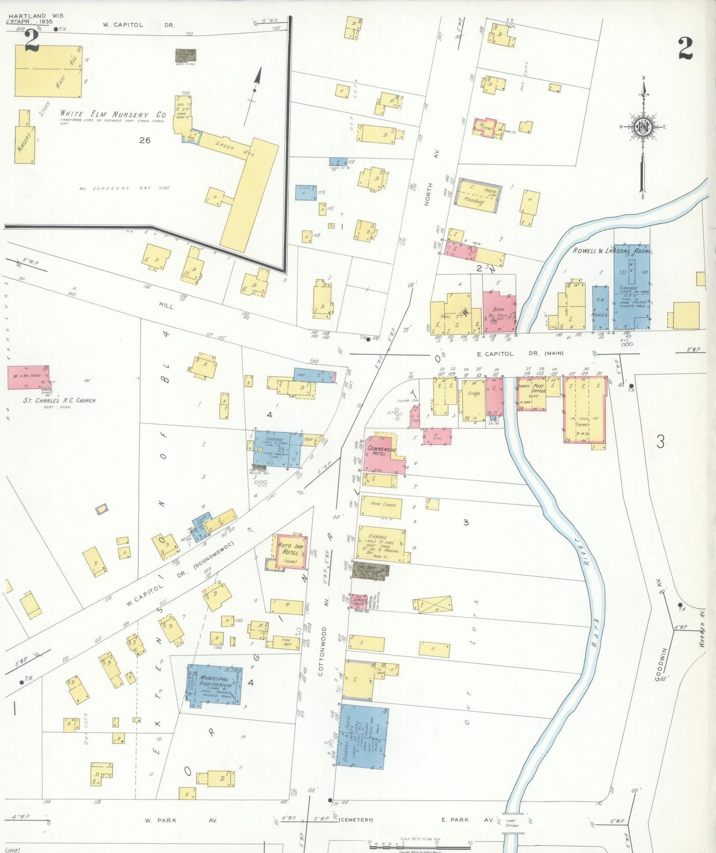 Sanborn Fire Insurance Map from Hartland, Waukesha County, Wisconsin (1935), Sheet #0002 - Complete Map Set gallery image, historic Sanborn map, vintage wall art, Wisconsin Wisconsin
