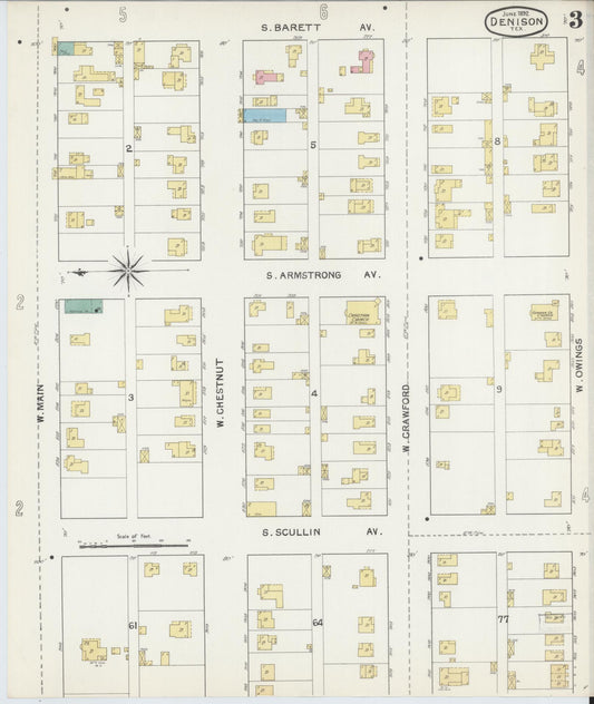 Sanborn Fire Insurance Map from Denison, Grayson County, Texas (1892), Sheet #0003 - Historic Sanborn Fire Insurance Map Print, vintage old map wall art, antique decor, genealogy gift, Texas Texas map