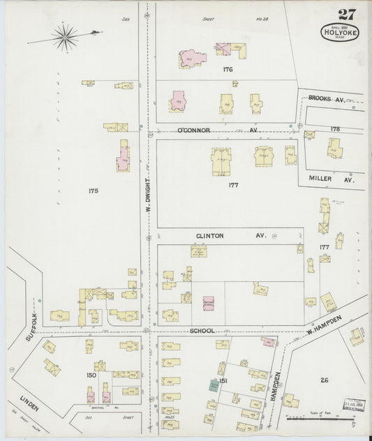 Sanborn Fire Insurance Map from Holyoke, Hampden County, Massachusetts (1889), Sheet #0027 - Historic Sanborn Fire Insurance Map Print, vintage old map wall art, antique decor, genealogy gift, Massachusetts Massachusetts map