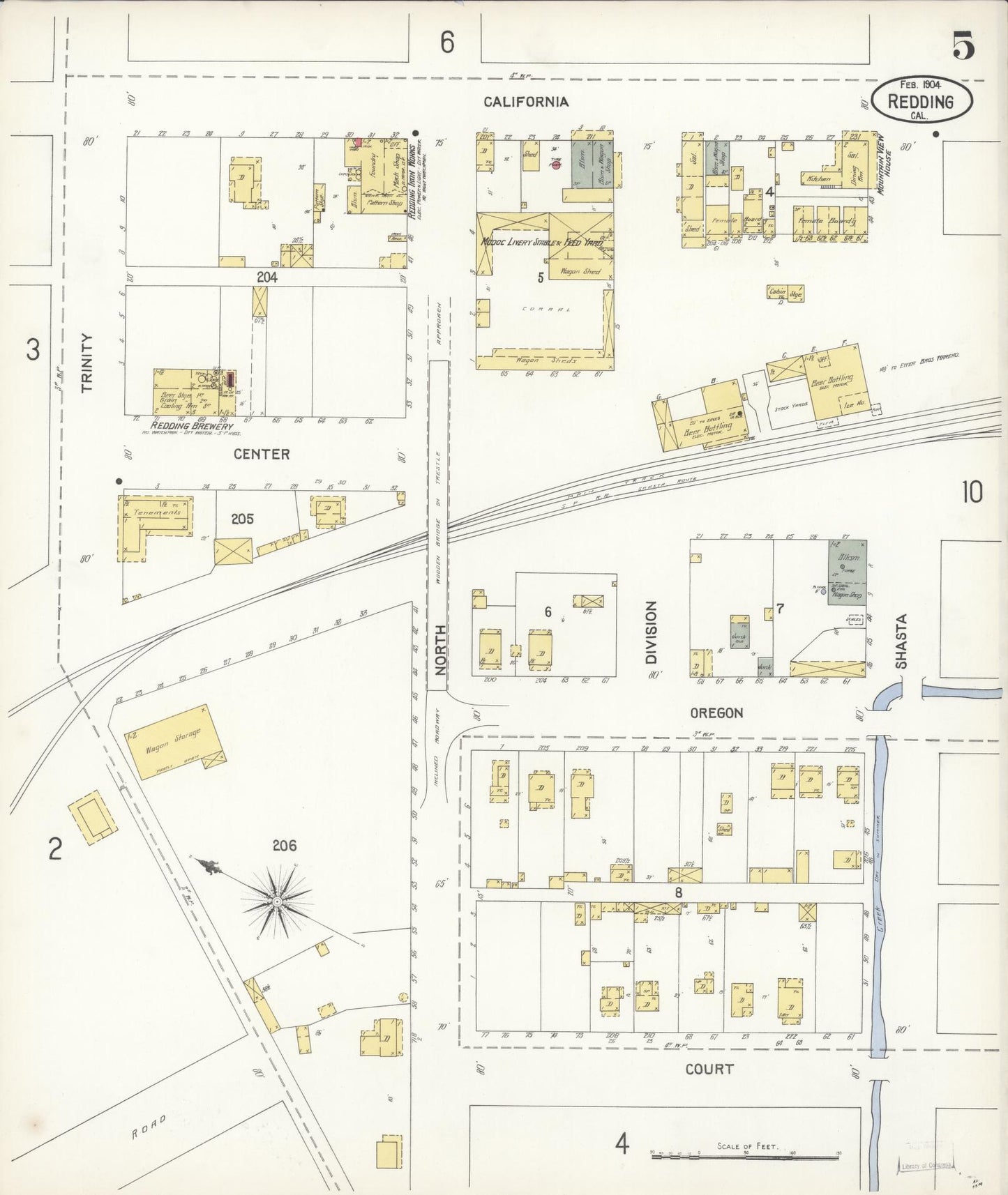 Sanborn Fire Insurance Map from Redding, Shasta County, California (1904), Sheet #0005 - Complete Map Set gallery image, historic Sanborn map, vintage wall art, California California