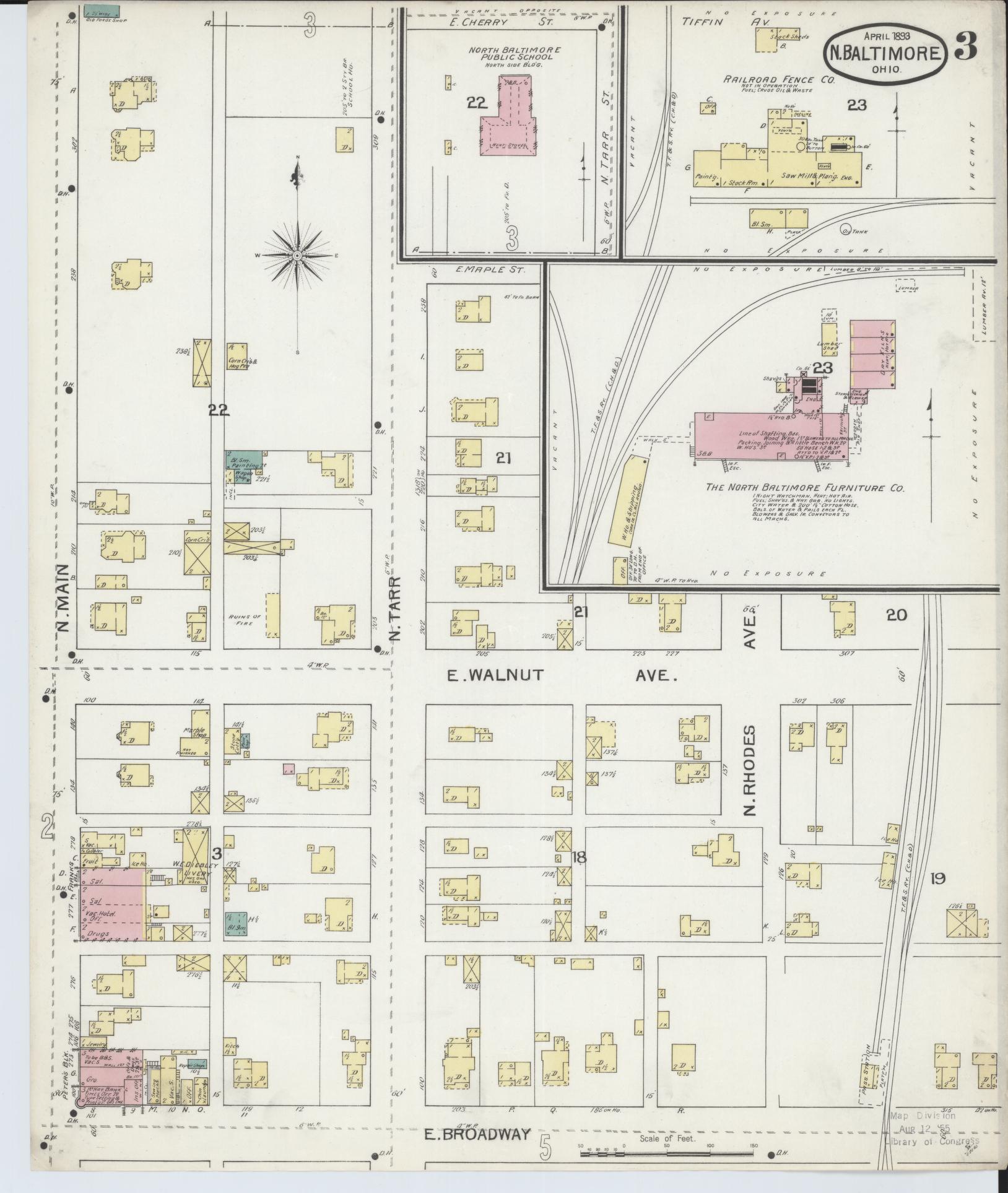 Sanborn Fire Insurance Map from North Baltimore, Wood County, Ohio (1893), Sheet #0003 - Complete Map Set gallery image, historic Sanborn map, vintage wall art, Ohio Ohio
