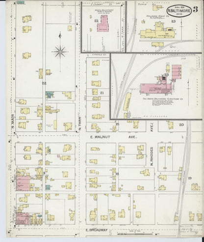Sanborn Fire Insurance Map from North Baltimore, Wood County, Ohio (1893), Sheet #0003 - Complete Map Set gallery image, historic Sanborn map, vintage wall art, Ohio Ohio