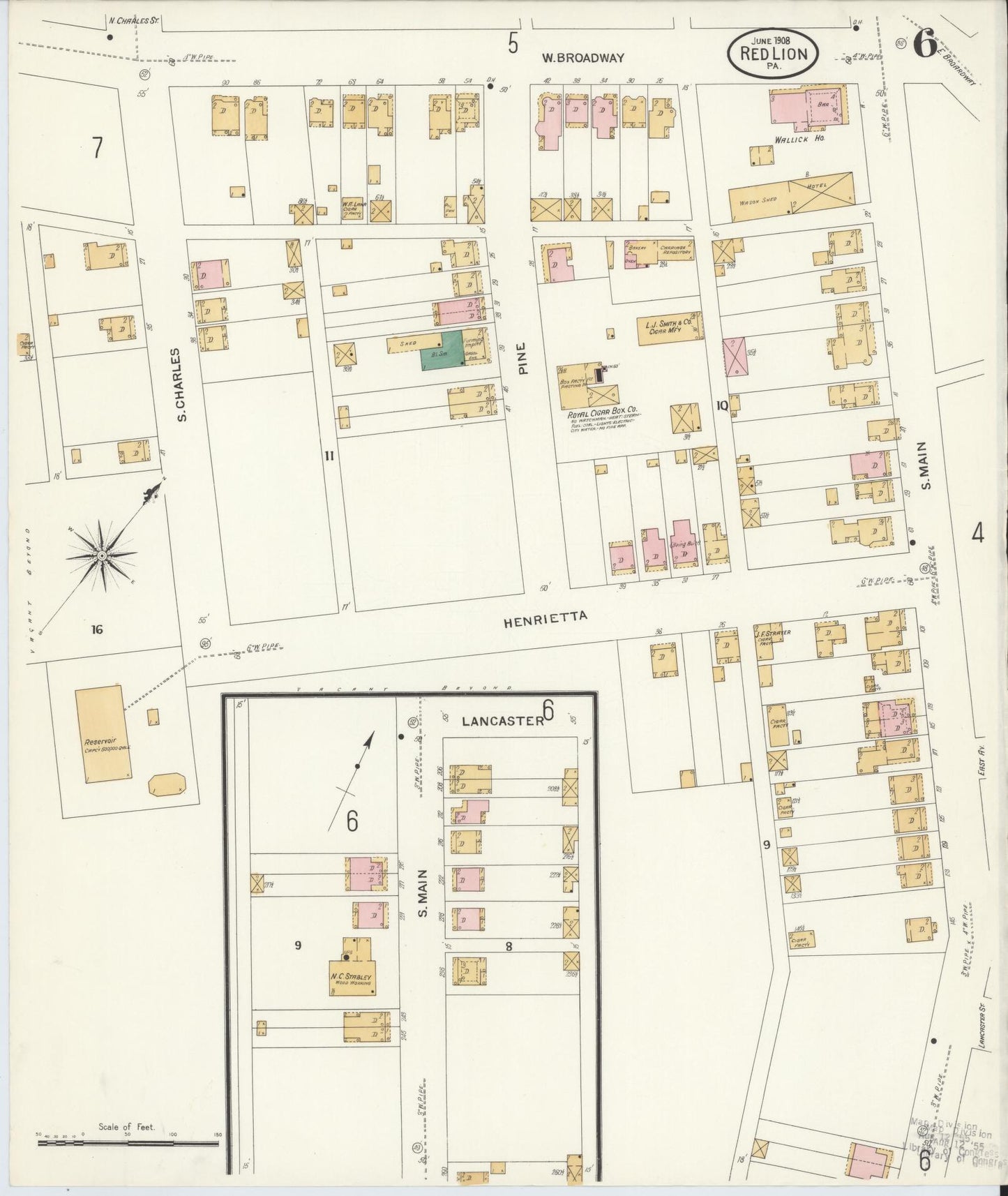Sanborn Fire Insurance Map from Red Lion, York County, Pennsylvania (1908), Sheet #0006 - Complete Map Set gallery image, historic Sanborn map, vintage wall art, Pennsylvania Pennsylvania