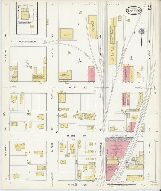 Sanborn Fire Insurance Map from Sanford, Seminole County, Florida (1917), Sheet #0002 - Historic Sanborn Fire Insurance Map Print, vintage old map wall art, antique decor, genealogy gift, Florida Florida map