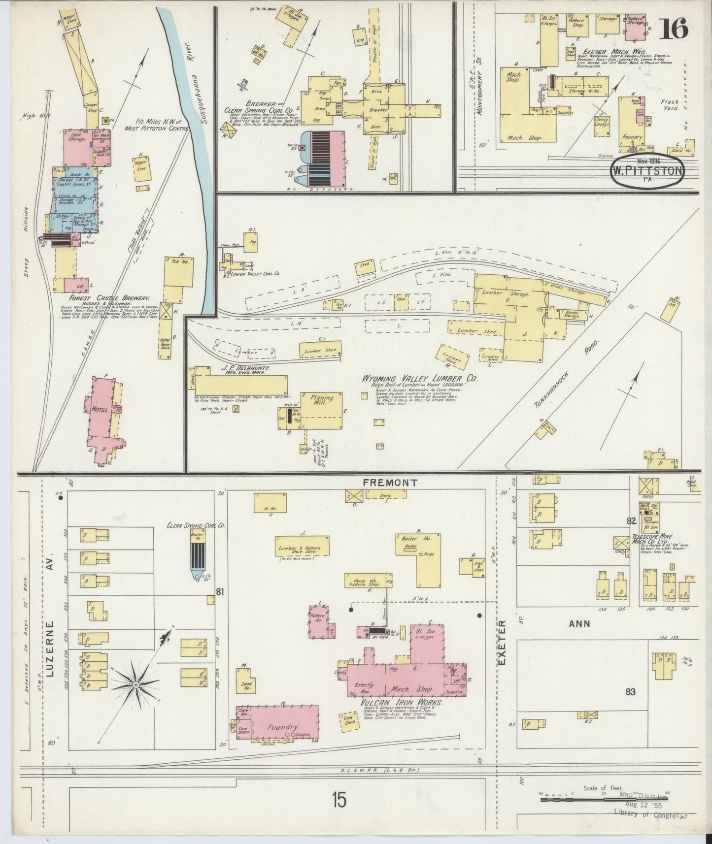 Sanborn Fire Insurance Map from Pittston, Luzerne County, Pennsylvania (1896), Sheet #0016 - Complete Map Set gallery image, historic Sanborn map, vintage wall art, Pennsylvania Pennsylvania
