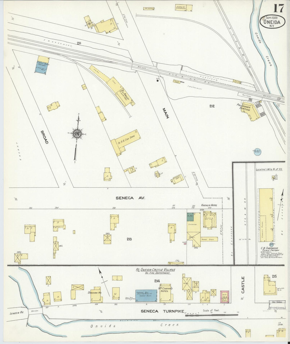 Sanborn Fire Insurance Map from Oneida, Madison County, New York (1909), Sheet #0017 - Historic Sanborn Fire Insurance Map Print, vintage old map wall art, antique decor, genealogy gift, New York New York map