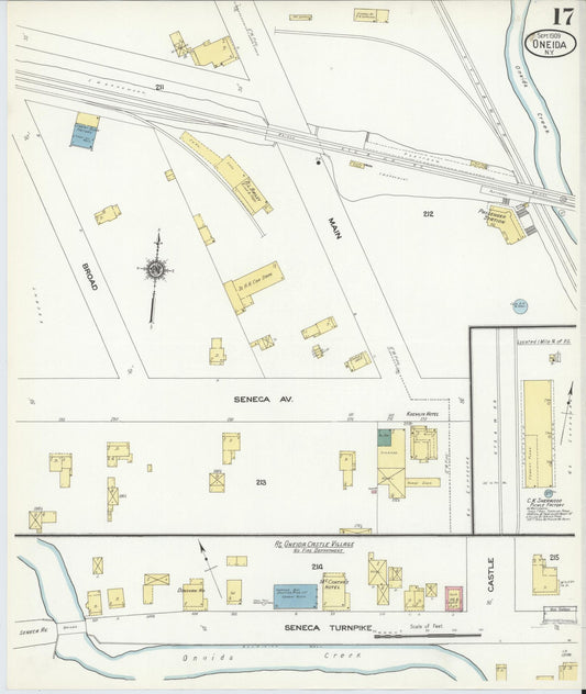 Sanborn Fire Insurance Map from Oneida, Madison County, New York (1909), Sheet #0017 - Historic Sanborn Fire Insurance Map Print, vintage old map wall art, antique decor, genealogy gift, New York New York map