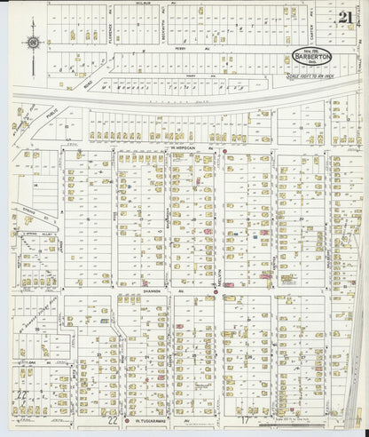 Sanborn Fire Insurance Map from Barberton, Summit County, Ohio (1916), Sheet #0021 - Historic Sanborn Fire Insurance Map Print, vintage old map wall art, antique decor, genealogy gift, Ohio Ohio map