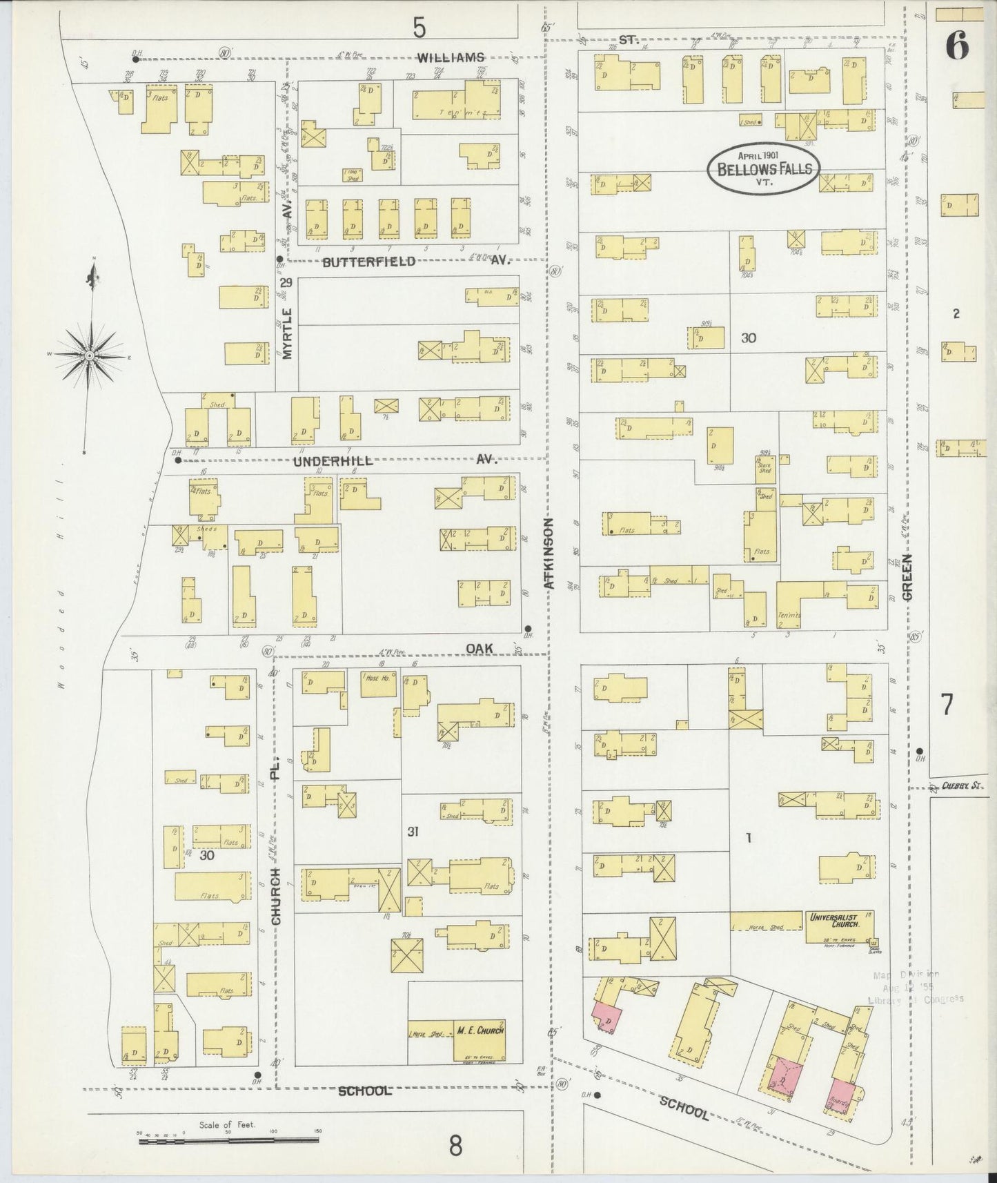 Sanborn Fire Insurance Map from Bellows Falls, Windham County, Vermont (1901), Sheet #0006 - Complete Map Set gallery image, historic Sanborn map, vintage wall art, Vermont Vermont