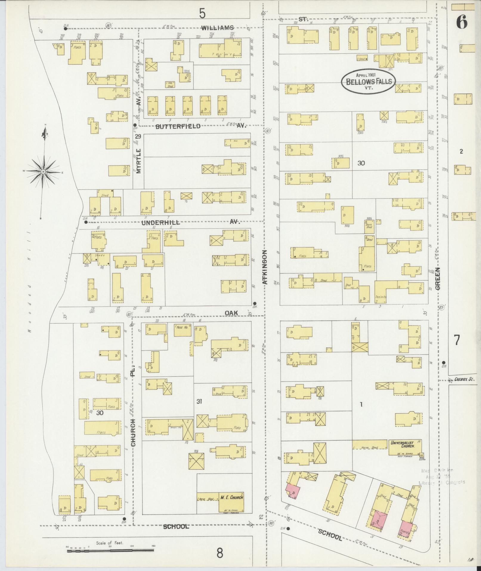 Sanborn Fire Insurance Map from Bellows Falls, Windham County, Vermont (1901), Sheet #0006 - Complete Map Set gallery image, historic Sanborn map, vintage wall art, Vermont Vermont