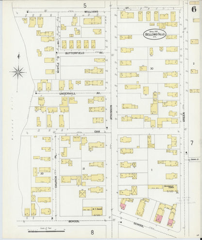 Sanborn Fire Insurance Map from Bellows Falls, Windham County, Vermont (1901), Sheet #0006 - Complete Map Set gallery image, historic Sanborn map, vintage wall art, Vermont Vermont