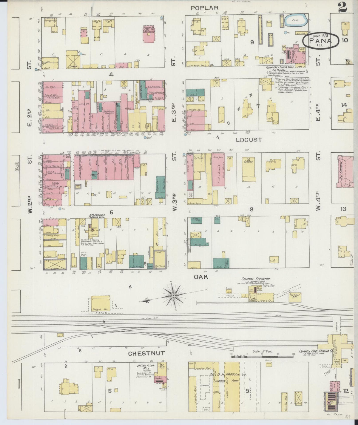 Sanborn Fire Insurance Map from Pana, Christian County, Illinois (1893), Sheet #0002 - Historic Sanborn Fire Insurance Map Print, vintage old map wall art, antique decor, genealogy gift, Illinois Illinois map