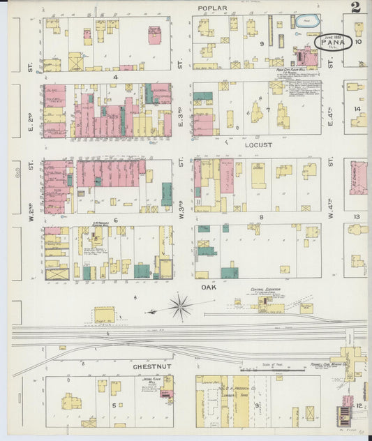 Sanborn Fire Insurance Map from Pana, Christian County, Illinois (1893), Sheet #0002 - Historic Sanborn Fire Insurance Map Print, vintage old map wall art, antique decor, genealogy gift, Illinois Illinois map
