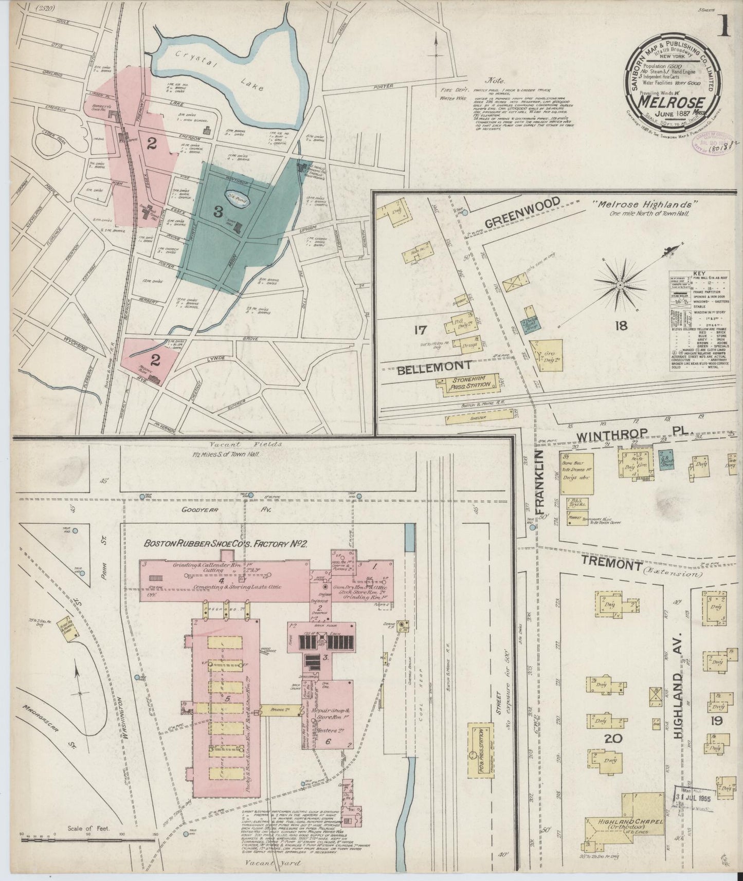 Sanborn Fire Insurance Map from Melrose, Middlesex County, Massachusetts (1887), Sheet #0001 - Complete Map Set gallery image, historic Sanborn map, vintage wall art, Massachusetts Massachusetts