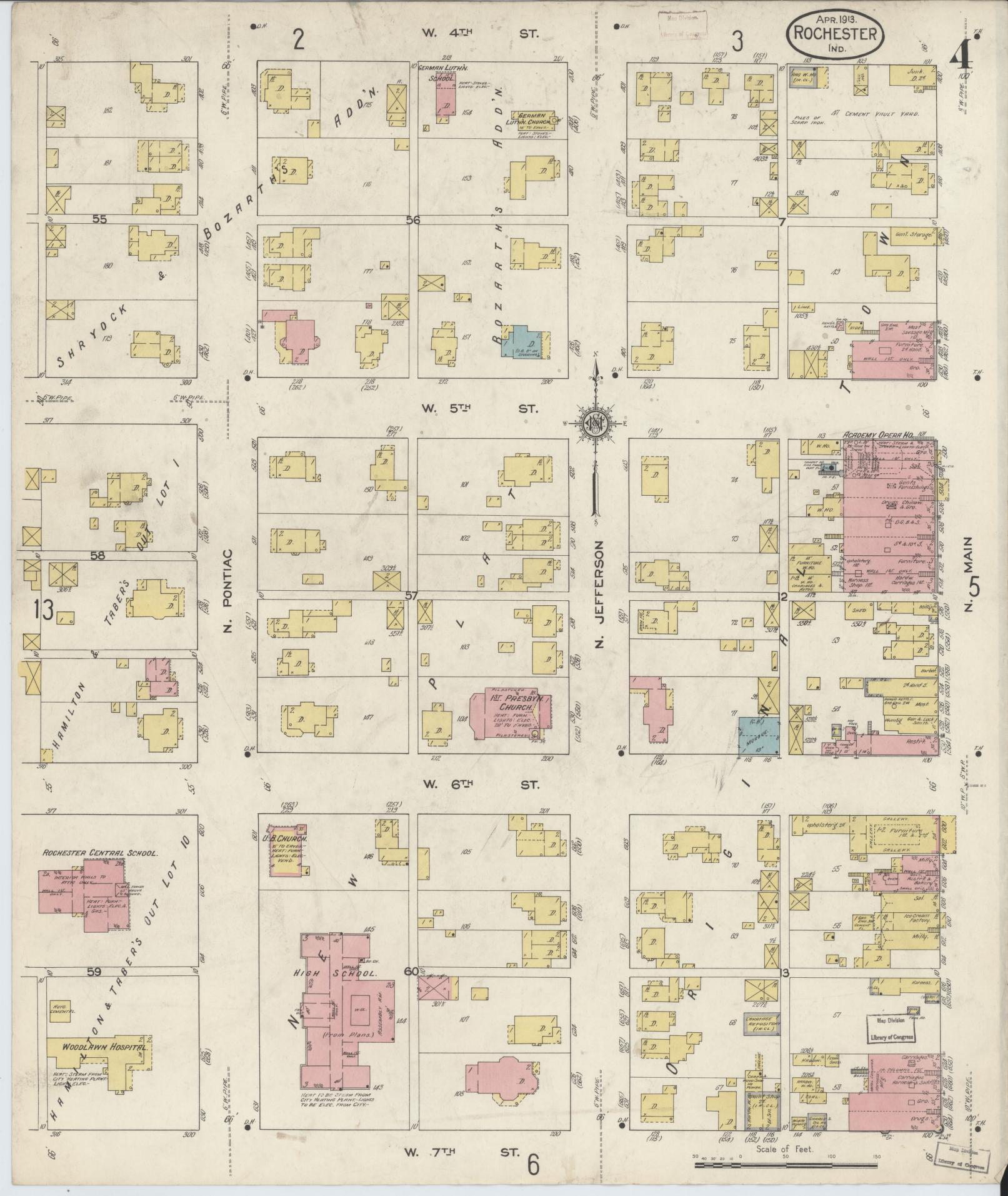 Sanborn Fire Insurance Map from Rochester, Fulton County, Indiana (1913), Sheet #0004 - Complete Map Set gallery image, historic Sanborn map, vintage wall art, Indiana Indiana