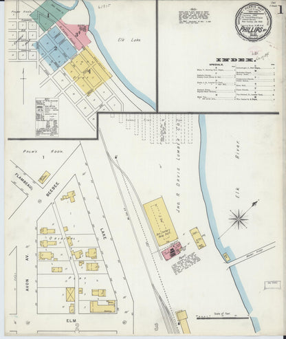 Sanborn Fire Insurance Map from Phillips, Price County, Wisconsin (1895), Sheet #0001 - Historic Sanborn Fire Insurance Map Print, vintage old map wall art, antique decor, genealogy gift, Wisconsin Wisconsin map