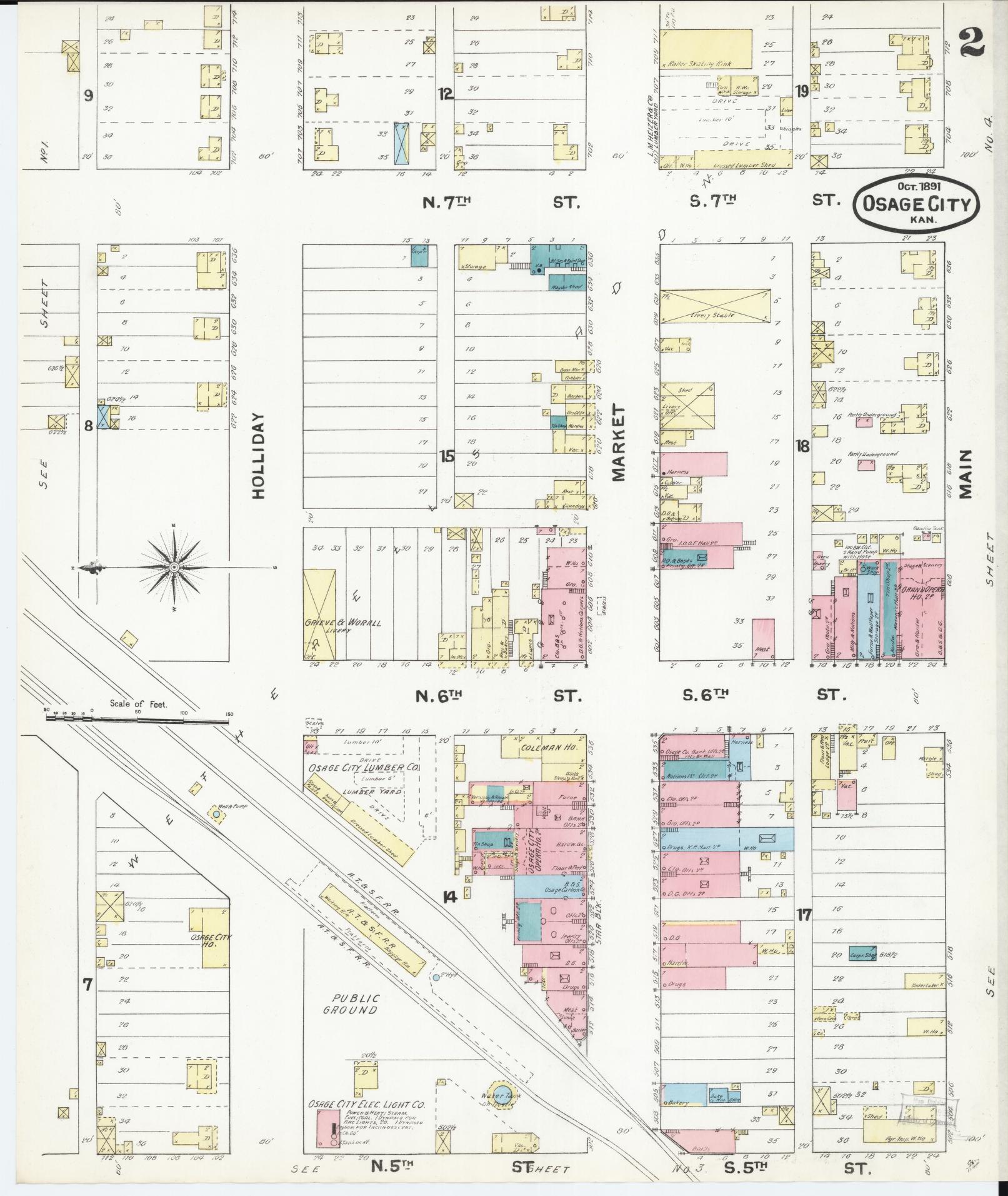 Sanborn Fire Insurance Map from Osage City, Osage County, Kansas (1891), Sheet #0002 - Complete Map Set gallery image, historic Sanborn map, vintage wall art, Kansas Kansas