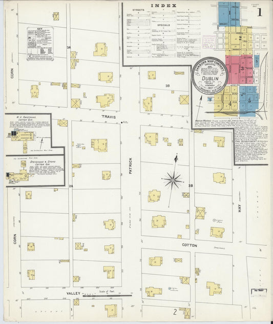 Sanborn Fire Insurance Map from Dublin, Erath County, Texas (1907), Sheet #0001 - Complete Map Set gallery image, historic Sanborn map, vintage wall art, Texas Texas