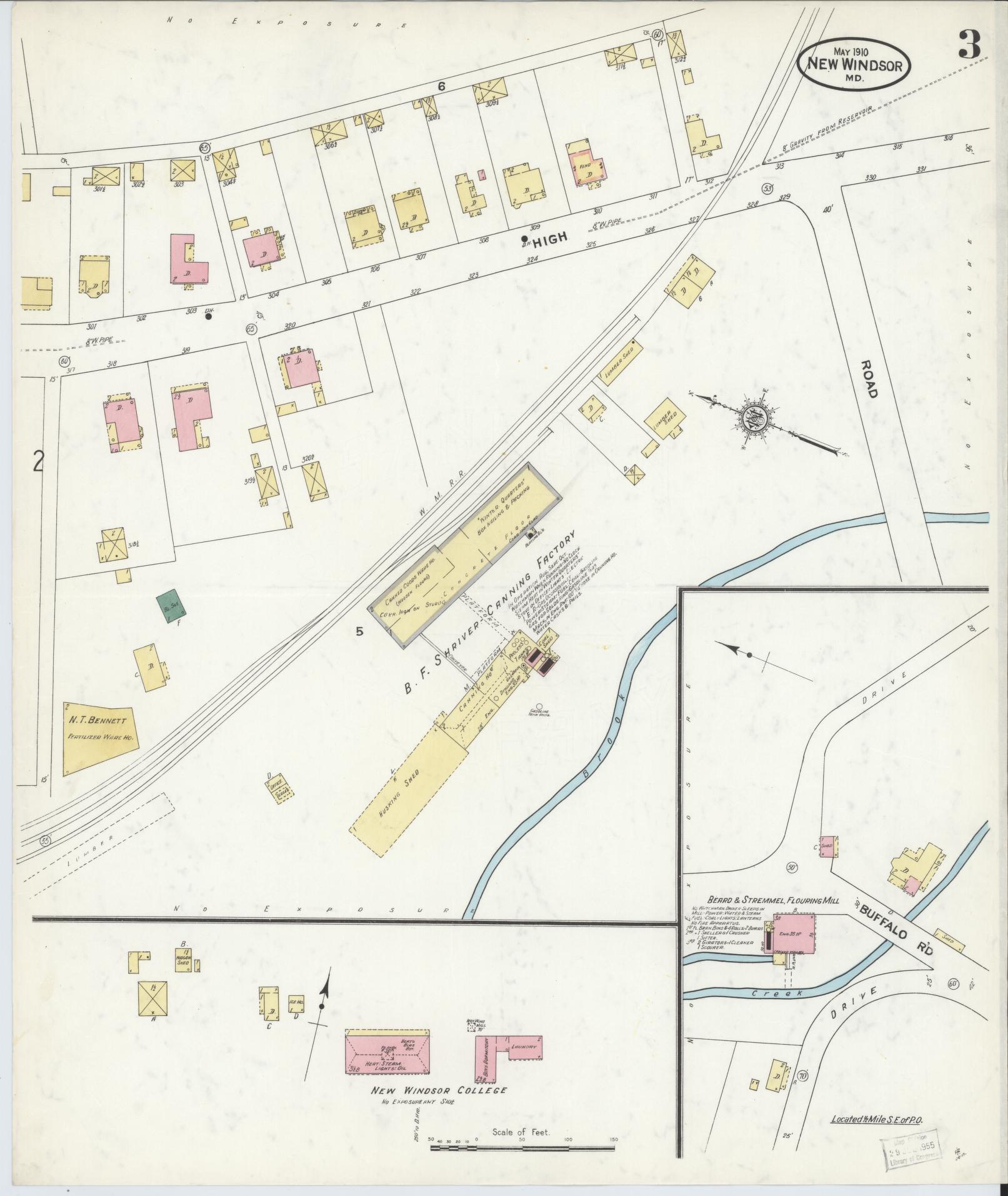 Sanborn Fire Insurance Map from New Windsor, Carroll County, Maryland (1910), Sheet #0003 - Historic Sanborn Fire Insurance Map Print, vintage old map wall art