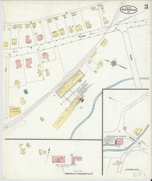 Sanborn Fire Insurance Map from New Windsor, Carroll County, Maryland (1910), Sheet #0003 - Historic Sanborn Fire Insurance Map Print, vintage old map wall art