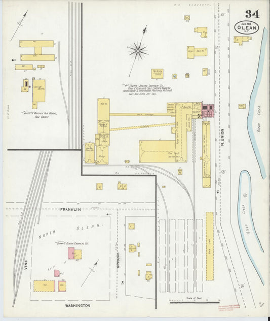Sanborn Fire Insurance Map from Olean, Cattaraugus County, New York (1904), Sheet #0034 - Historic Sanborn Fire Insurance Map Print, vintage old map wall art, antique decor, genealogy gift, New York New York map