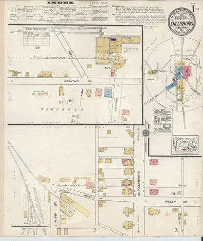 Sanborn Fire Insurance Map from Dillsburg, York County, Pennsylvania (1934), Sheet #0001 - Complete Map Set gallery image, historic Sanborn map, vintage wall art, Pennsylvania Pennsylvania