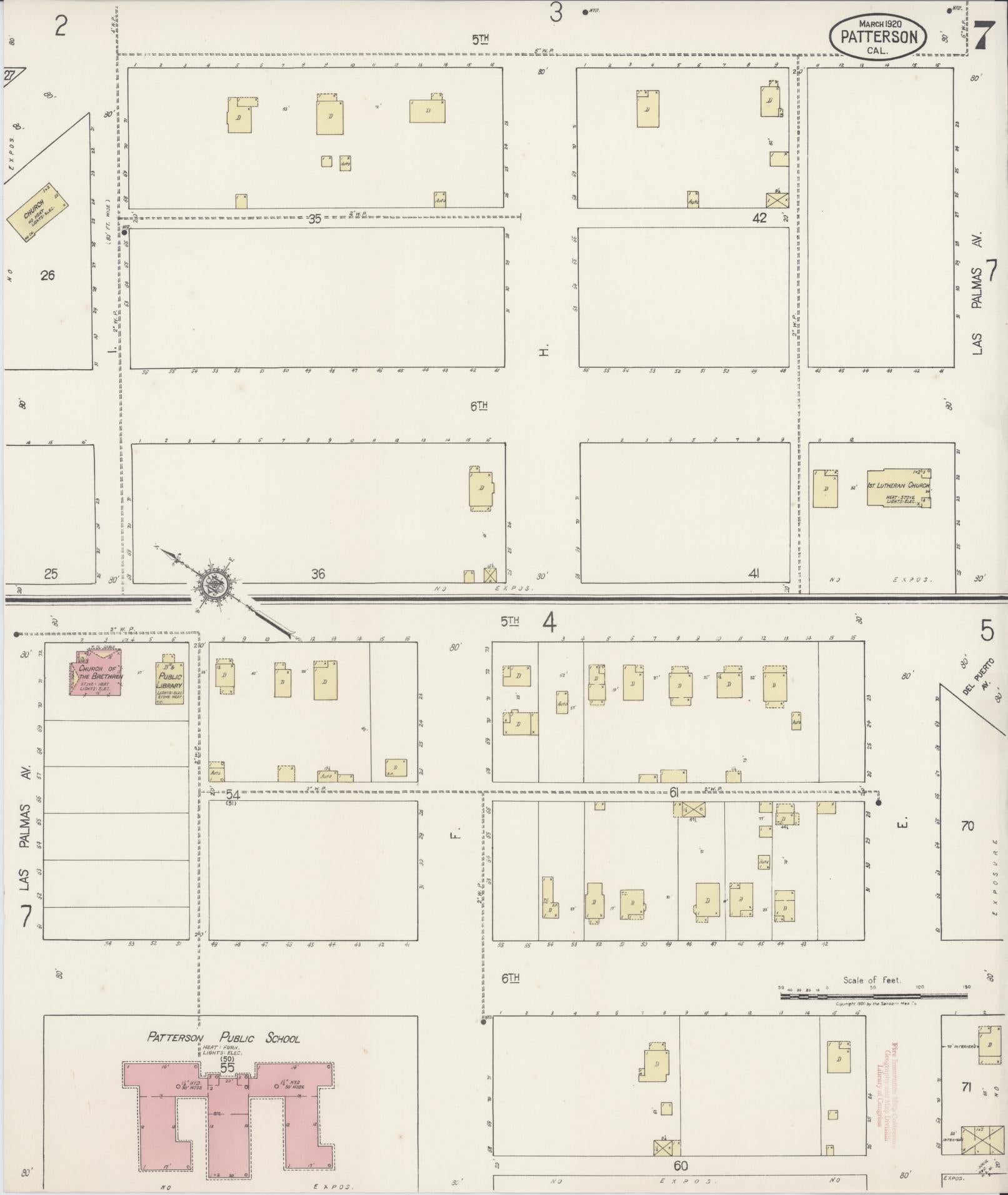 Sanborn Fire Insurance Map from Patterson, Stanislaus County, California (1920), Sheet #0007 - Complete Map Set gallery image, historic Sanborn map, vintage wall art, California California