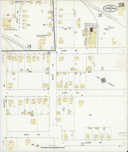 Sanborn Fire Insurance Map from Corsicana, Navarro County, Texas (1910), Sheet #0028 - Complete Map Set gallery image, historic Sanborn map, vintage wall art, Texas Texas