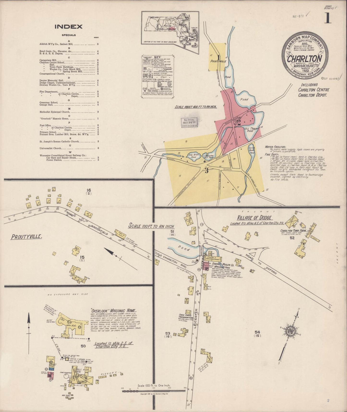 Sanborn Fire Insurance Map from Charlton, Worcester County, Massachusetts (1922), Sheet #0001 - Complete Map Set gallery image, historic Sanborn map, vintage wall art, Massachusetts Massachusetts