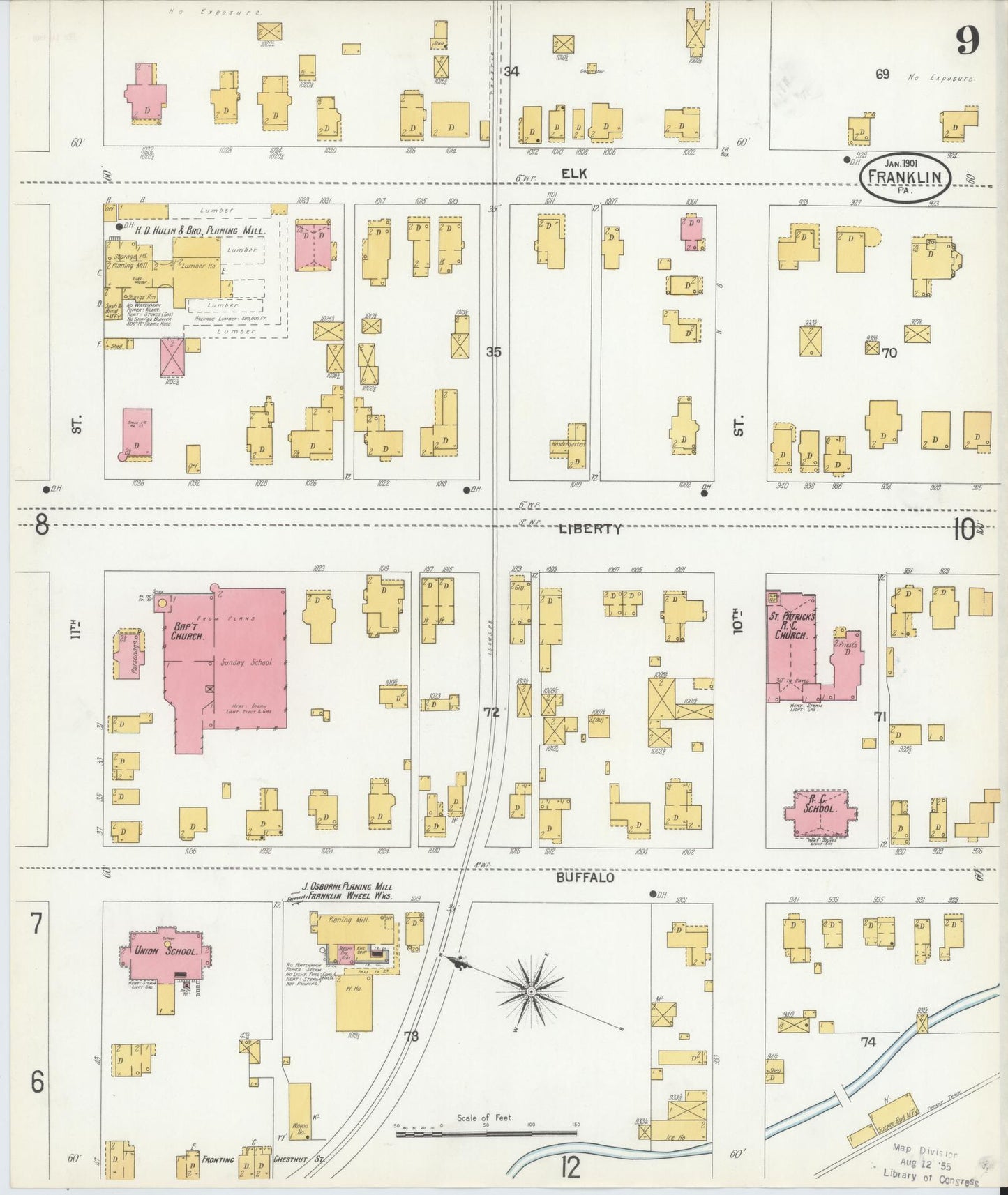 Sanborn Fire Insurance Map from Franklin, Venango County, Pennsylvania (1901), Sheet #0009 - Historic Sanborn Fire Insurance Map Print, vintage old map wall art, antique decor, genealogy gift, Pennsylvania Pennsylvania map