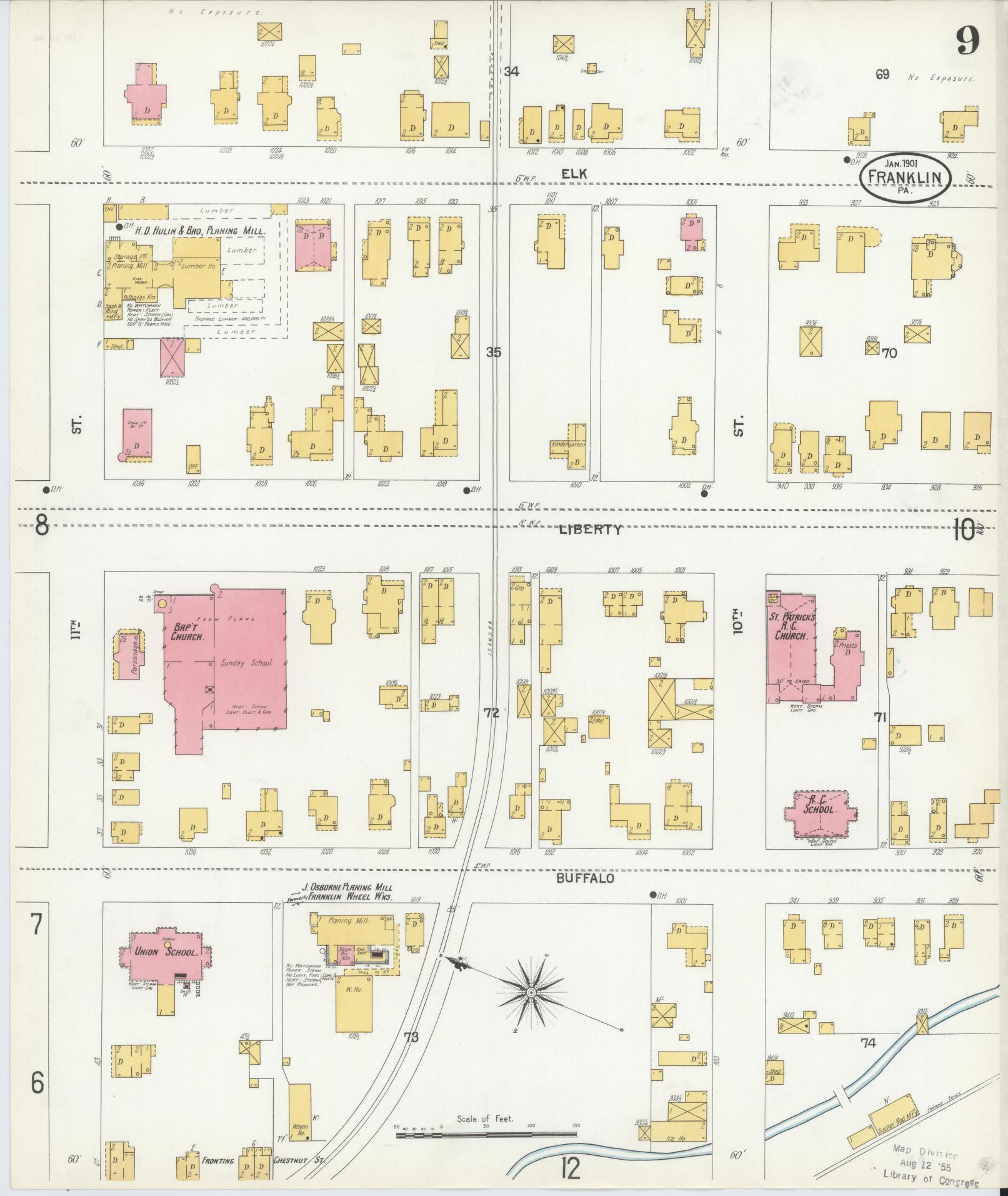 Sanborn Fire Insurance Map from Franklin, Venango County, Pennsylvania (1901), Sheet #0009 - Historic Sanborn Fire Insurance Map Print, vintage old map wall art, antique decor, genealogy gift, Pennsylvania Pennsylvania map