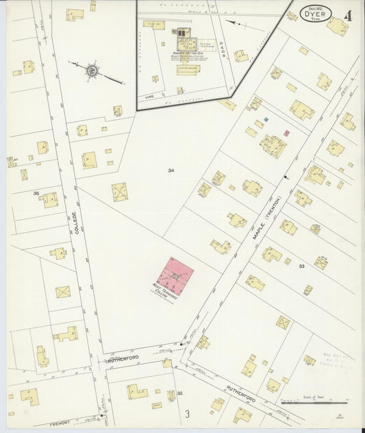Sanborn Fire Insurance Map from Dyer, Gibson County, Tennessee (1912), Sheet #0004 - Historic Sanborn Fire Insurance Map Print, vintage old map wall art, antique decor, genealogy gift, Tennessee Tennessee map