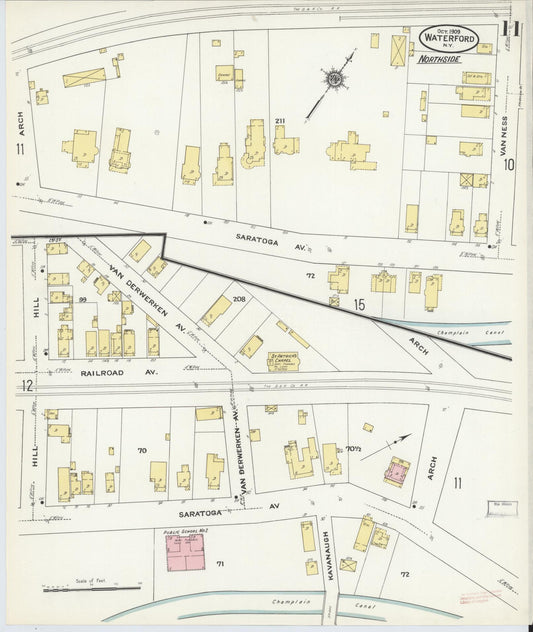 Sanborn Fire Insurance Map from Waterford, Saratoga County, New York (1909), Sheet #0011 - Historic Sanborn Fire Insurance Map Print, vintage old map wall art, antique decor, genealogy gift, New York New York map