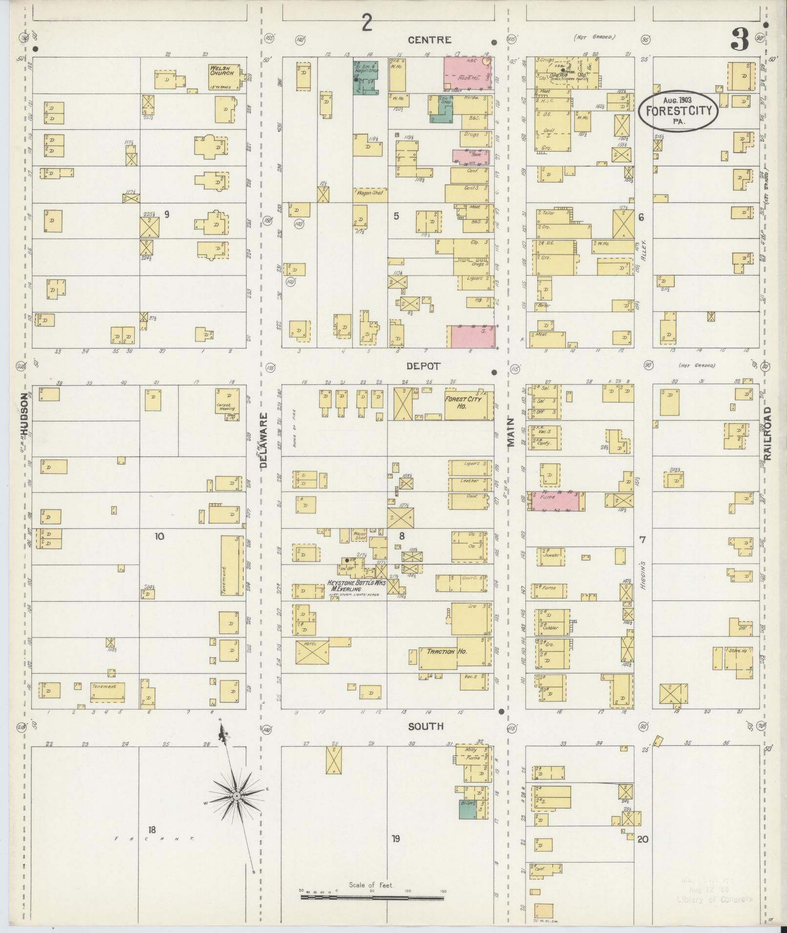 Sanborn Fire Insurance Map from Forest City, Susquehanna County, Pennsylvania (1903), Sheet #0003 - Historic Sanborn Fire Insurance Map Print, vintage old map wall art, antique decor, genealogy gift, Pennsylvania Pennsylvania map