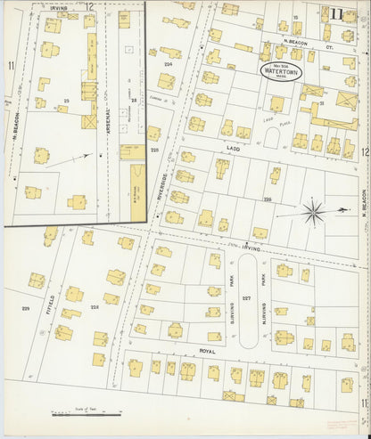 Sanborn Fire Insurance Map from Watertown, Middlesex County, Massachusetts (1904), Sheet #0011 - Historic Sanborn Fire Insurance Map Print, vintage old map wall art, antique decor, genealogy gift, Massachusetts Massachusetts map