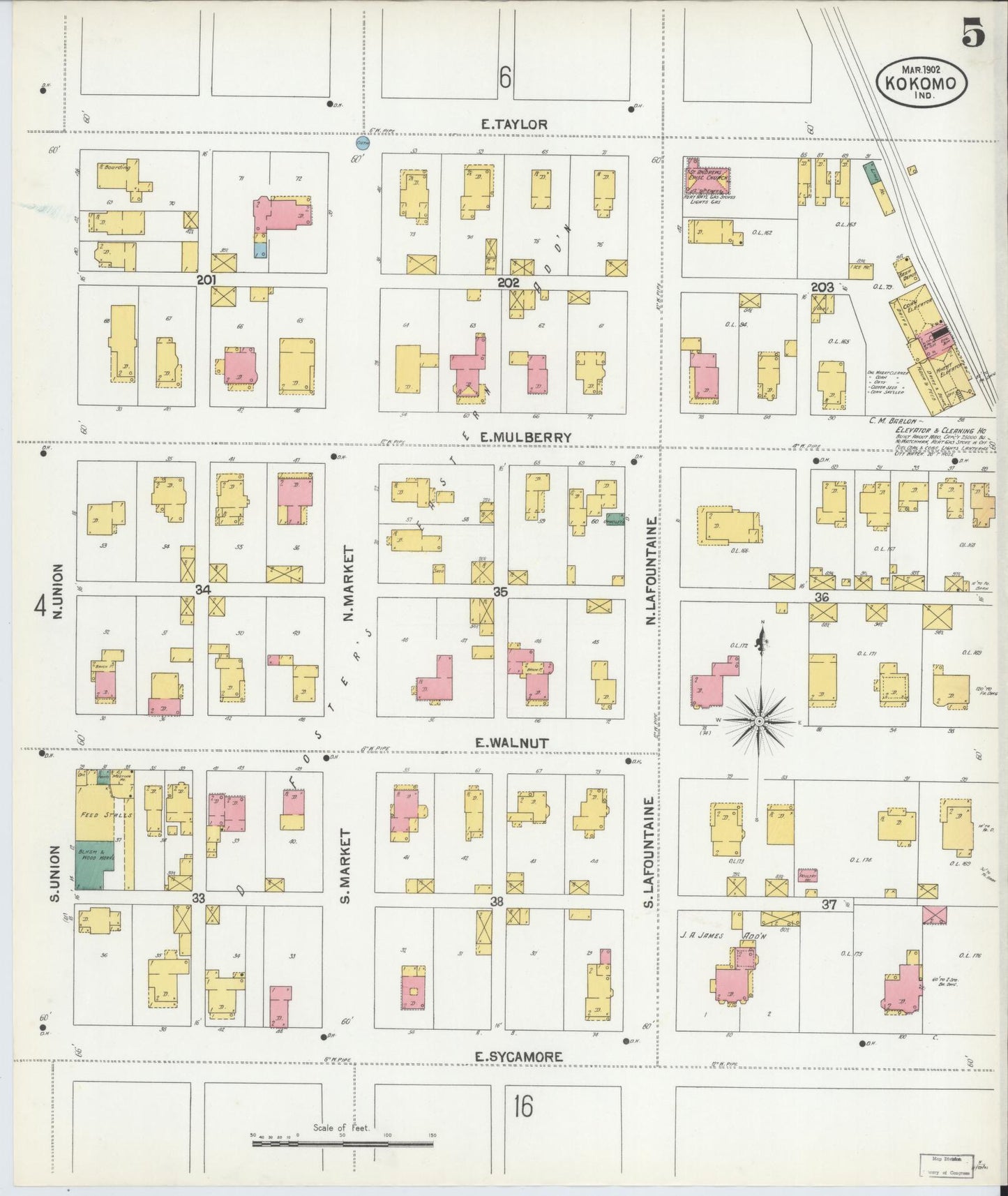 Sanborn Fire Insurance Map from Kokomo, Howard County, Indiana (1902), Sheet #0005 - Historic Sanborn Fire Insurance Map Print, vintage old map wall art, antique decor, genealogy gift, Indiana Indiana map