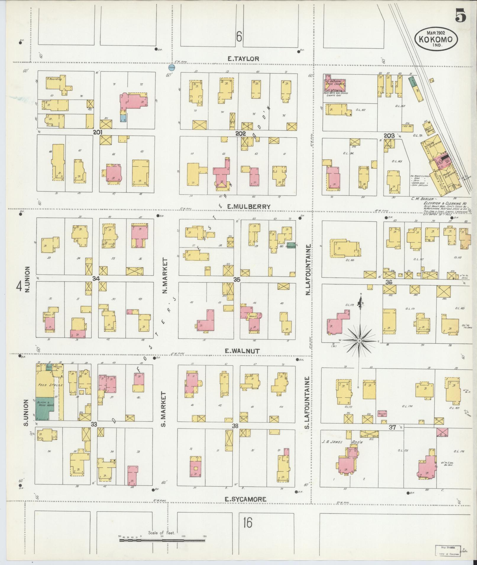 Sanborn Fire Insurance Map from Kokomo, Howard County, Indiana (1902), Sheet #0005 - Historic Sanborn Fire Insurance Map Print, vintage old map wall art, antique decor, genealogy gift, Indiana Indiana map