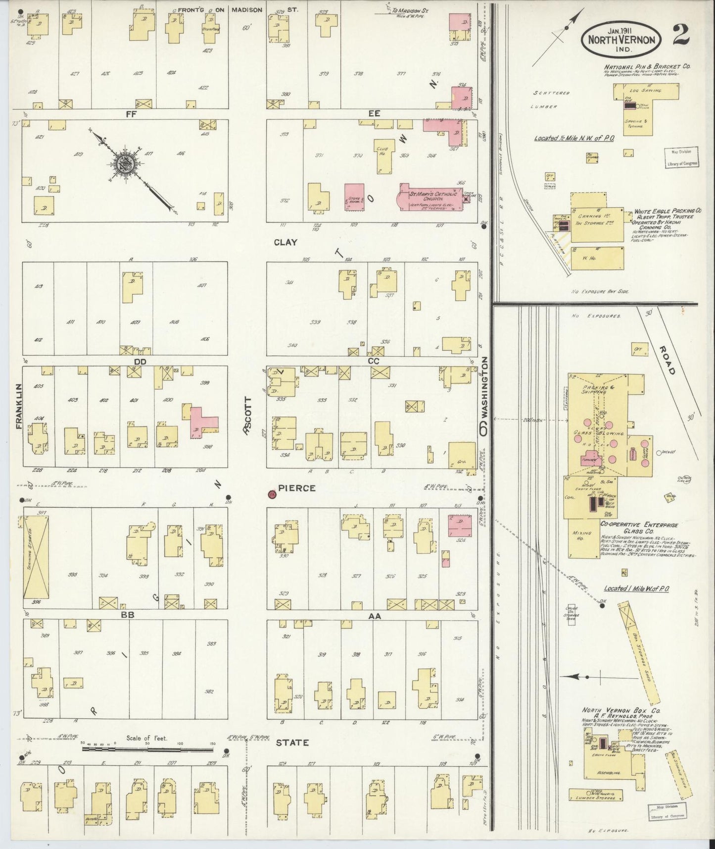 Sanborn Fire Insurance Map from North Vernon, Jennings County, Indiana (1911), Sheet #0002 - Historic Sanborn Fire Insurance Map Print, vintage old map wall art, antique decor, genealogy gift, Indiana Indiana map