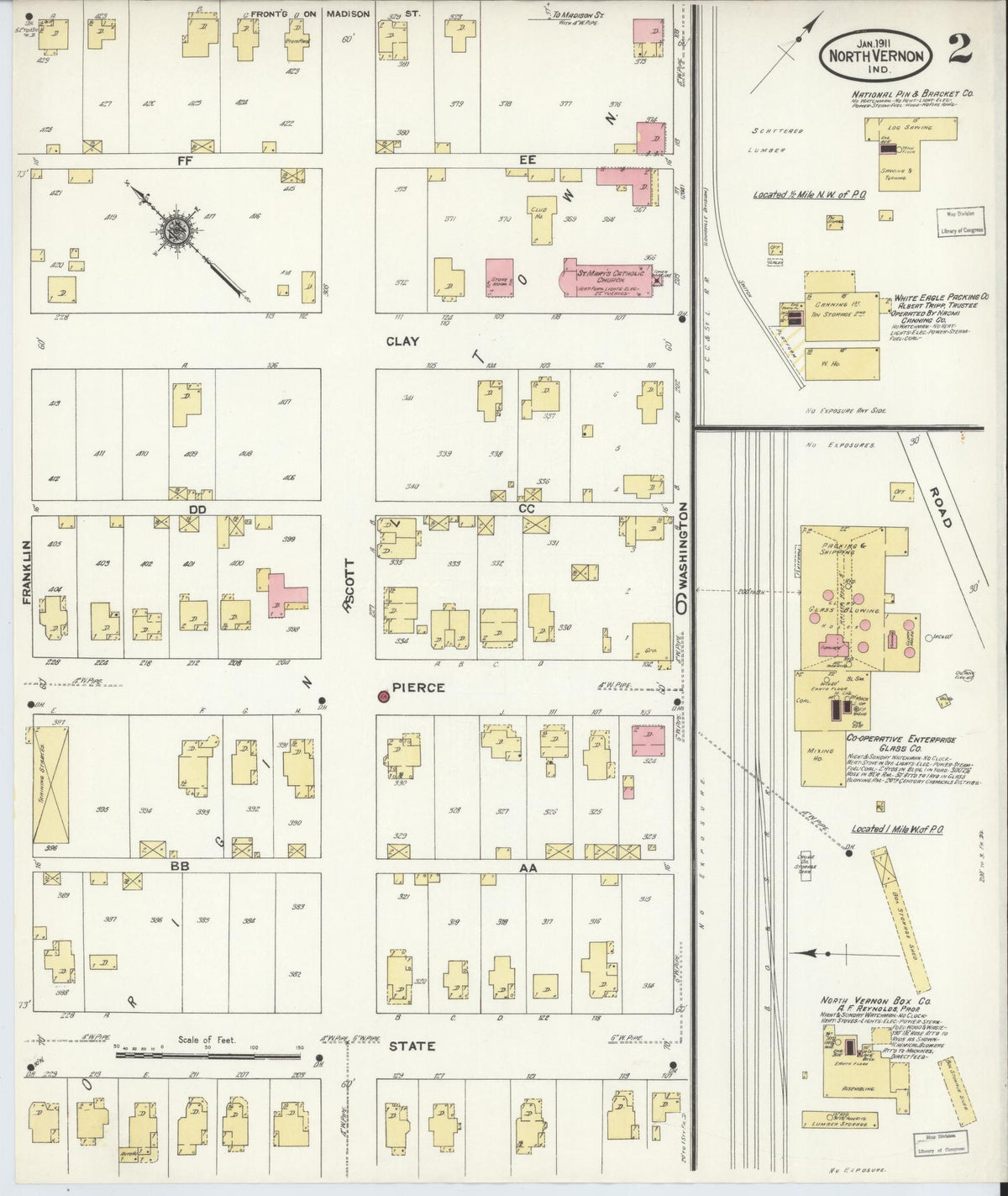 Sanborn Fire Insurance Map from North Vernon, Jennings County, Indiana (1911), Sheet #0002 - Historic Sanborn Fire Insurance Map Print, vintage old map wall art, antique decor, genealogy gift, Indiana Indiana map