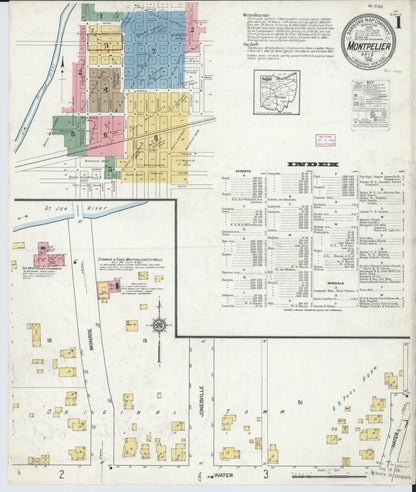 Sanborn Fire Insurance Map from Montpelier, Williams County, Ohio (1916), Sheet #0001 - Complete Map Set gallery image, historic Sanborn map, vintage wall art, Ohio Ohio
