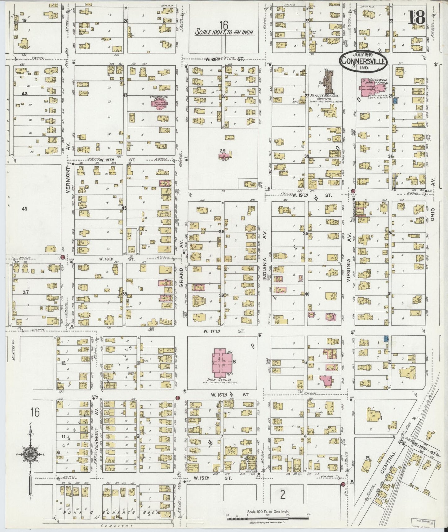 Sanborn Fire Insurance Map from Connersville, Fayette County, Indiana (1919), Sheet #0018 - Complete Map Set gallery image, historic Sanborn map, vintage wall art, Indiana Indiana