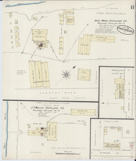 Sanborn Fire Insurance Map from Owensboro, Daviess County, Kentucky (1885), Sheet #0008 - Historic Sanborn Fire Insurance Map Print, vintage old map wall art, antique decor, genealogy gift, Kentucky Kentucky map