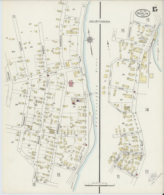 Sanborn Fire Insurance Map from Berlin, Coos County, New Hampshire (1914), Sheet #0015 - Historic Sanborn Fire Insurance Map Print, vintage old map wall art, antique decor, genealogy gift, New Hampshire New Hampshire map