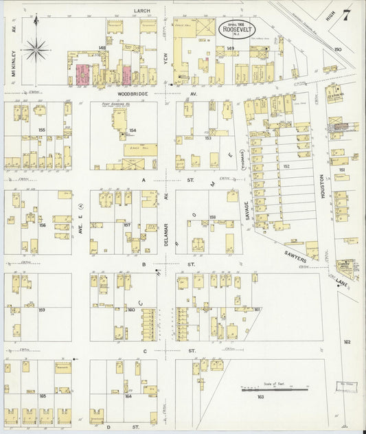 Sanborn Fire Insurance Map from Roosevelt, Middlesex County, New Jersey (1908), Sheet #0007 - Historic Sanborn Fire Insurance Map Print, vintage old map wall art, antique decor, genealogy gift, New Jersey New Jersey map
