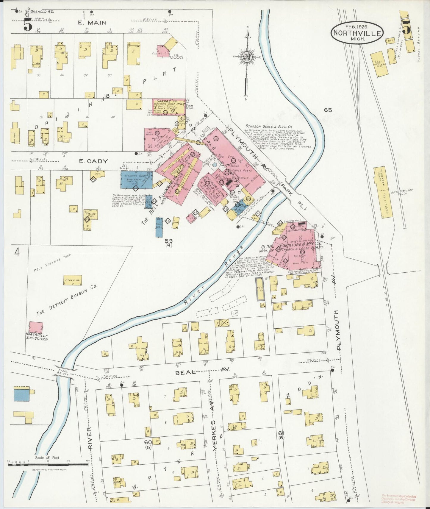 Sanborn Fire Insurance Map from Northville, Wayne County, Michigan (1926), Sheet #0005 - Historic Sanborn Fire Insurance Map Print, vintage old map wall art, antique decor, genealogy gift, Michigan Michigan map