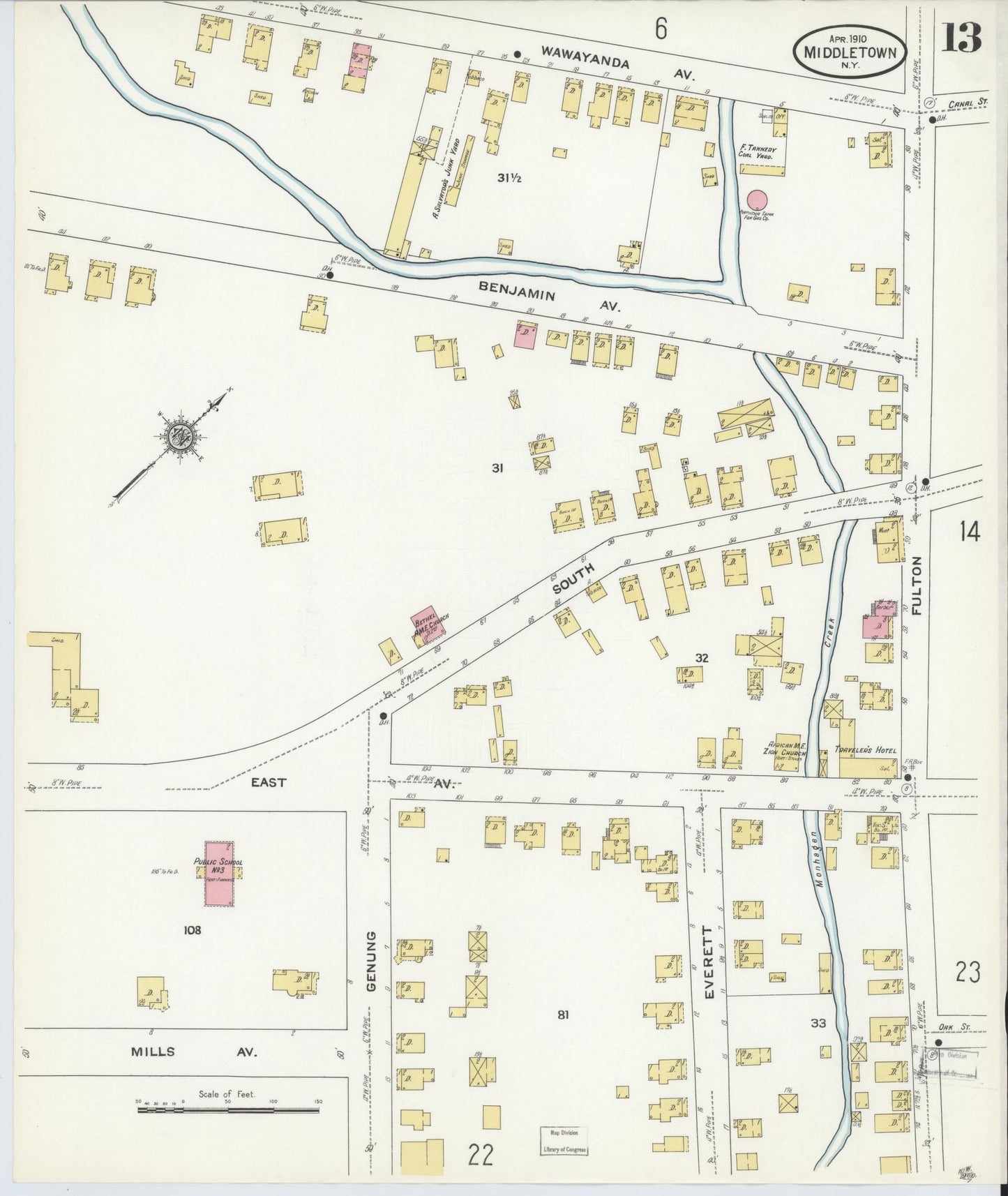Sanborn Fire Insurance Map from Middletown, Orange County, New York (1910), Sheet #0013 - Complete Map Set gallery image, historic Sanborn map, vintage wall art, New York New York