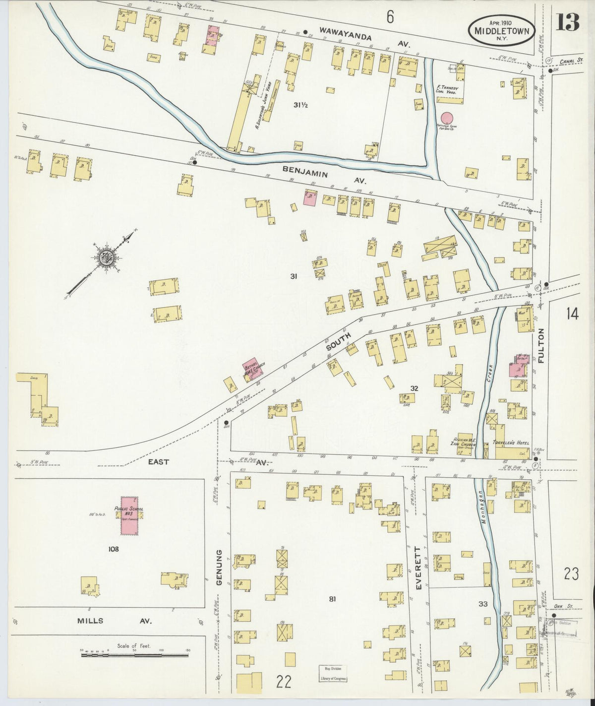 Sanborn Fire Insurance Map from Middletown, Orange County, New York (1910), Sheet #0013 - Complete Map Set gallery image, historic Sanborn map, vintage wall art, New York New York