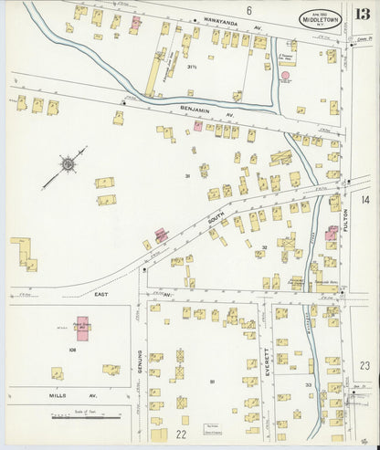 Sanborn Fire Insurance Map from Middletown, Orange County, New York (1910), Sheet #0013 - Complete Map Set gallery image, historic Sanborn map, vintage wall art, New York New York