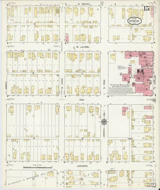 Sanborn Fire Insurance Map from Seymour, Jackson County, Indiana (1913), Sheet #0015 - Historic Sanborn Fire Insurance Map Print, vintage old map wall art, antique decor, genealogy gift, Indiana Indiana map